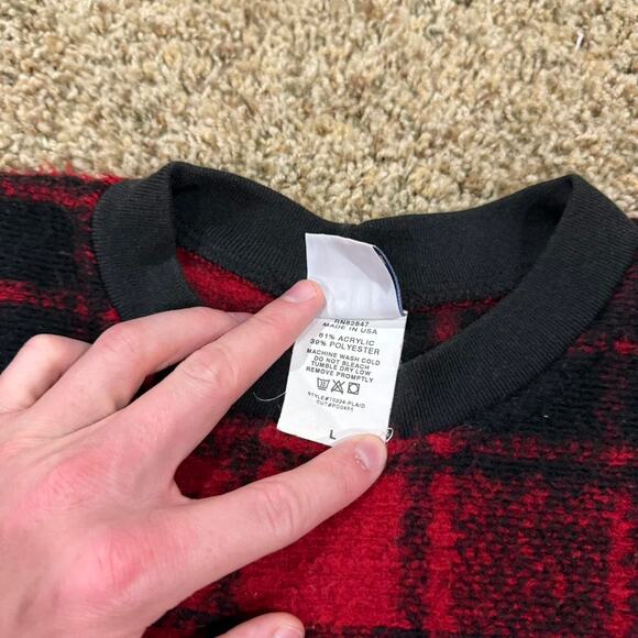 90s Art Unlimited Red and Black Plaid Soft Fleece Sweatshirt Deer USA Made Sz.L - Picture 2 of 8